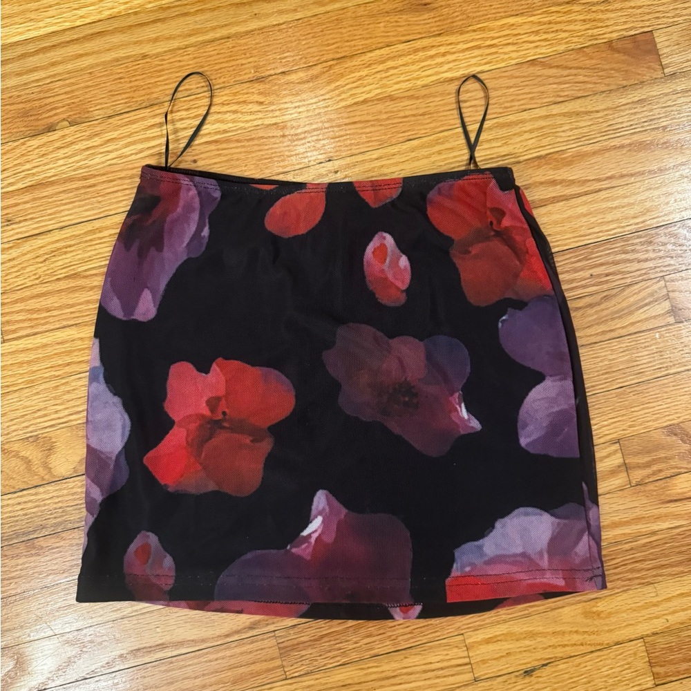 Princess Polly Black and Red Floral Mini Skirt